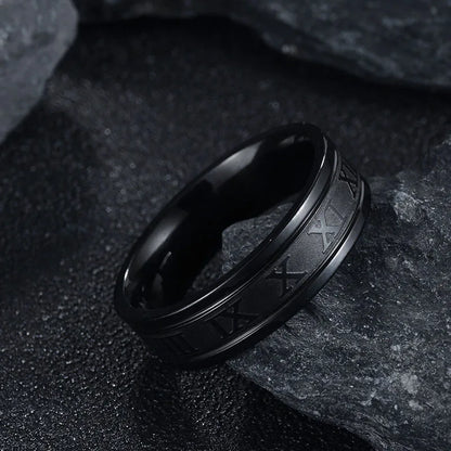 Stainless Steal Vintage Roman Numbers Ring For Men