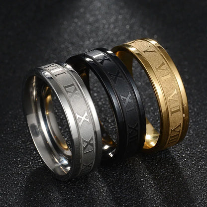 Stainless Steal Vintage Roman Numbers Ring For Men