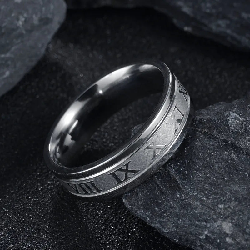 Stainless Steal Vintage Roman Numbers Ring For Men