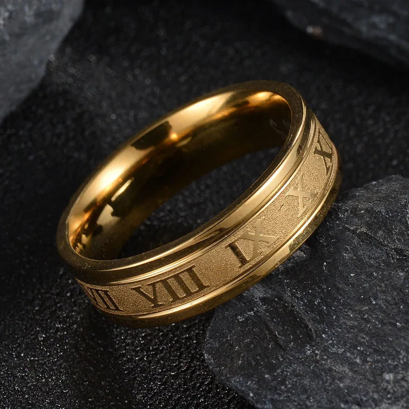 Stainless Steal Vintage Roman Numbers Ring For Men