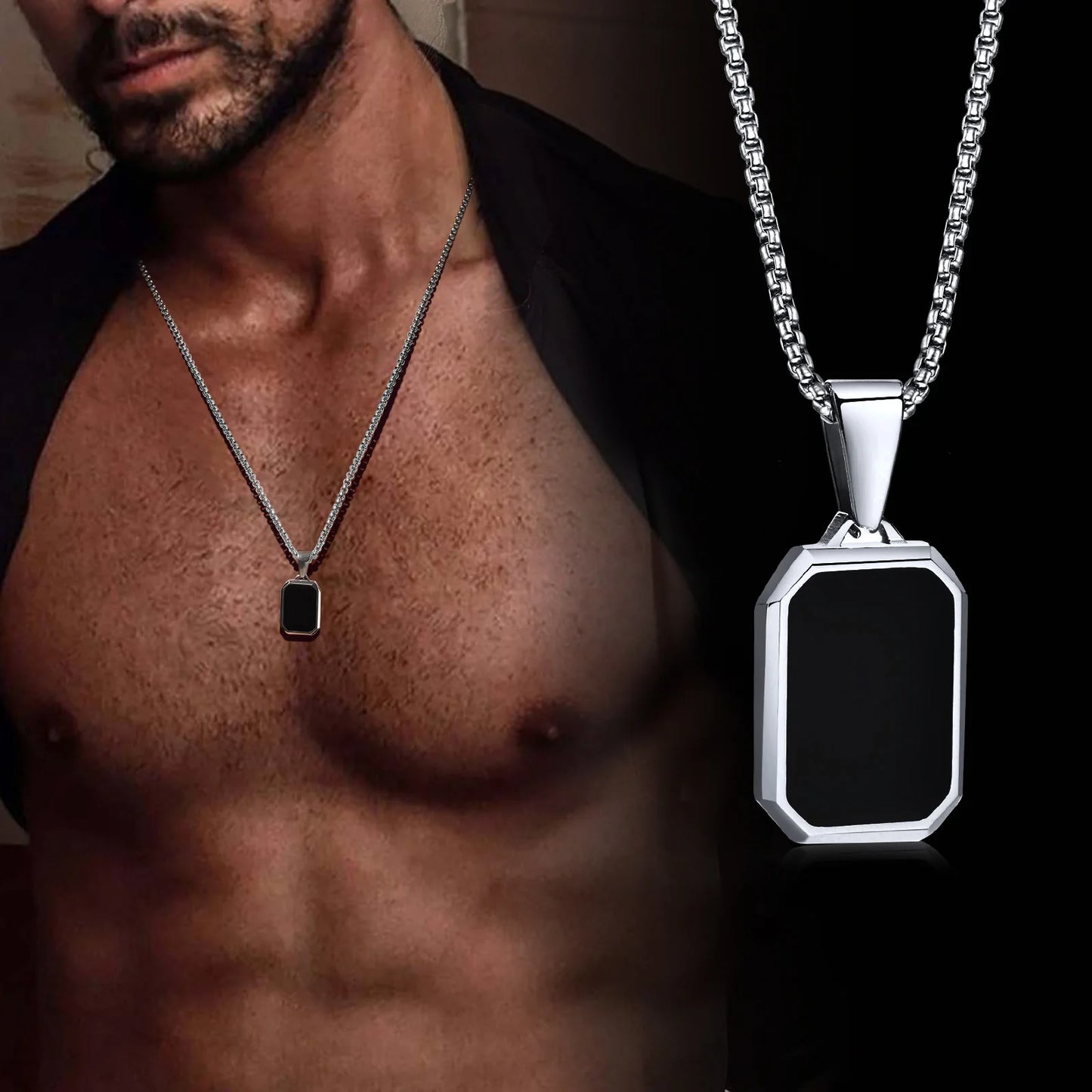 Black Enamel Pendant Necklace