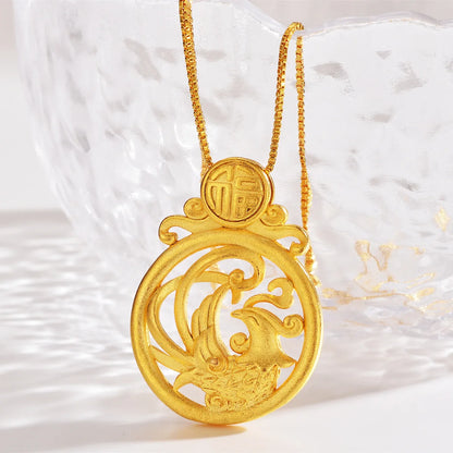 24K Gold Dragon and Phoenix Peace Buckle Necklace